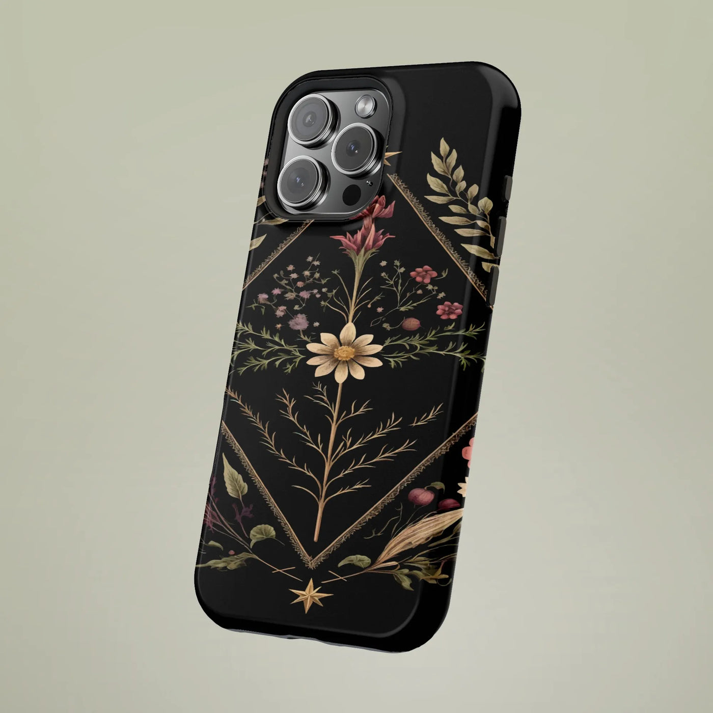 Botanical iPhone Case | Vintage Wildflower Illustration | Dual Layer Protective Cover | Dark Cottagecore Gift for Her