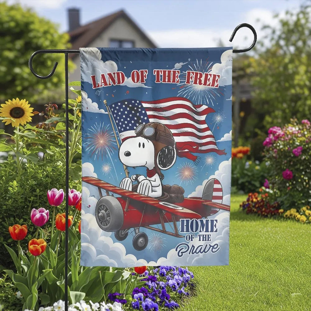 Patriotic Dog Pilot Garden Flag | Cartoon Flying Ace with American Flag | Premium Double Sided Polyester | 4th of July Outdoo