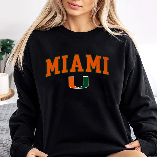 University Of Miami Sweatshirt | Arch Logo Graphic Print | Premium Cotton Blend Fleece | Fan Apparel Gift For Students And Al