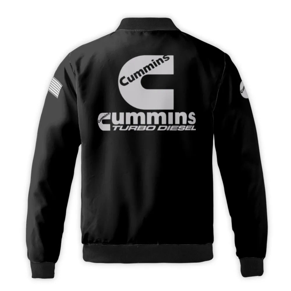 Diesel Engine Bomber Jacket | Cummins Turbo Logo & American Flag | Premium Nylon Streetwear | Trucker & Mechanic Gift