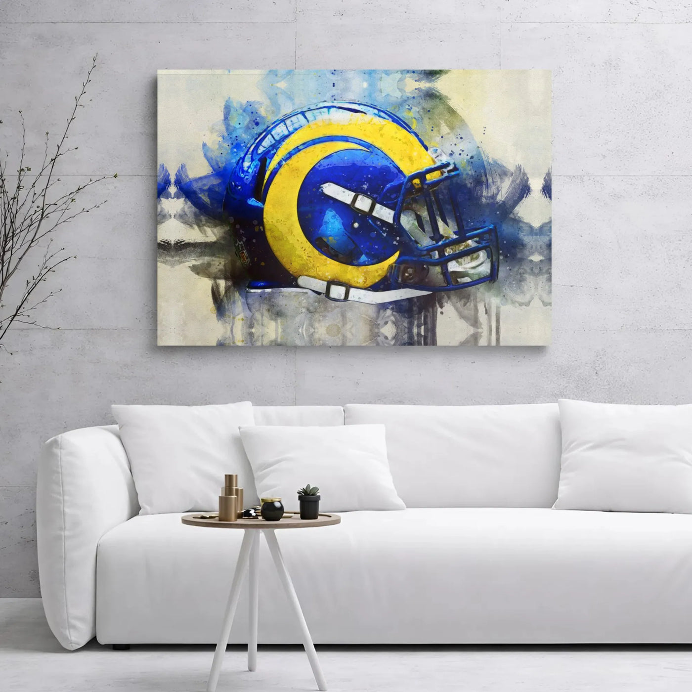 Los Angeles Rams Helmet Canvas Print | Watercolor NFL Sports Wall Art | Premium Gallery Wrapped Decor | Perfect Gift For Foot