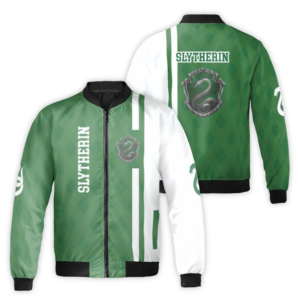 Slytherin Bomber Jacket | Snake House Aesthetic Streetwear | Premium Nylon Windbreaker | Wizarding World Fan Gift For Adults
