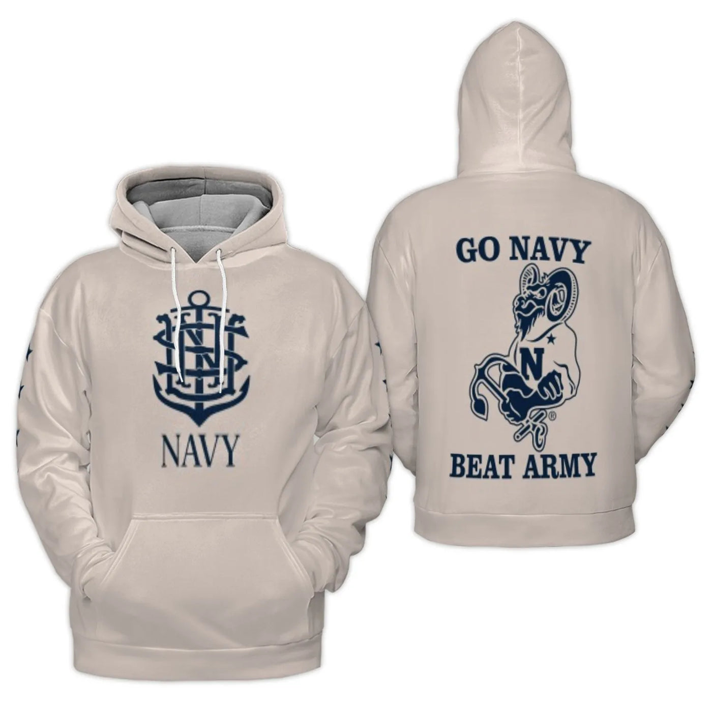 Go Navy Beat Army Hoodie | USNA Mascot Bill The Goat Anchor Print | Premium Polyester Fleece | Gift For Midshipmen Navy Fans 