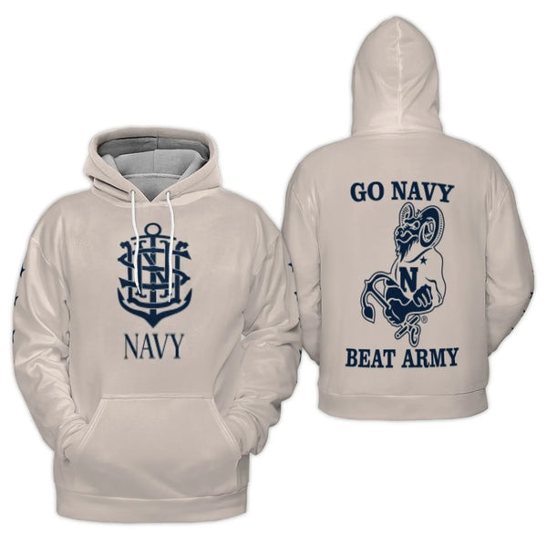Go Navy Beat Army Hoodie | USNA Mascot Bill The Goat Anchor Print | Premium Polyester Fleece | Gift For Midshipmen Navy Fans 
