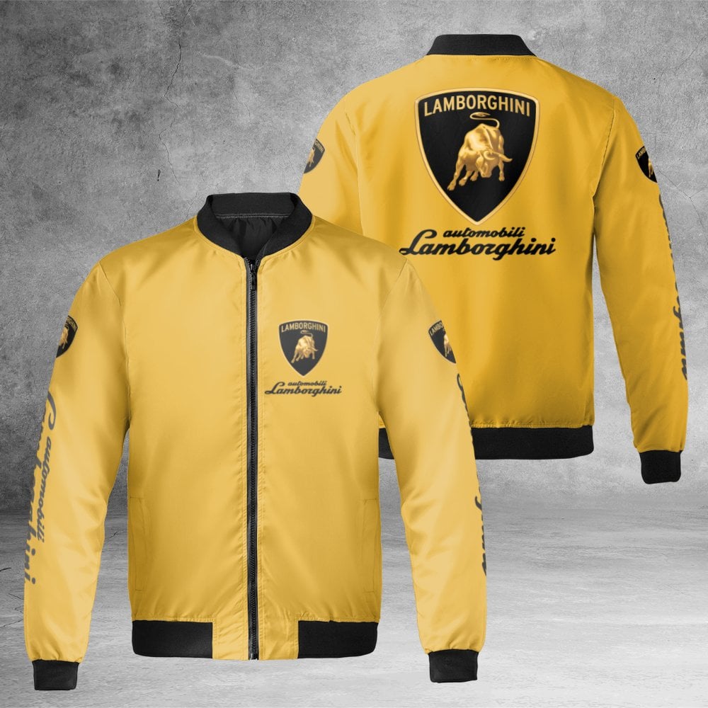 Lamborghini Logo Bomber Jacket | Yellow Streetwear Racing Coat | Durable Nylon Shell | Premium Gift for Sports Car Enthusiast