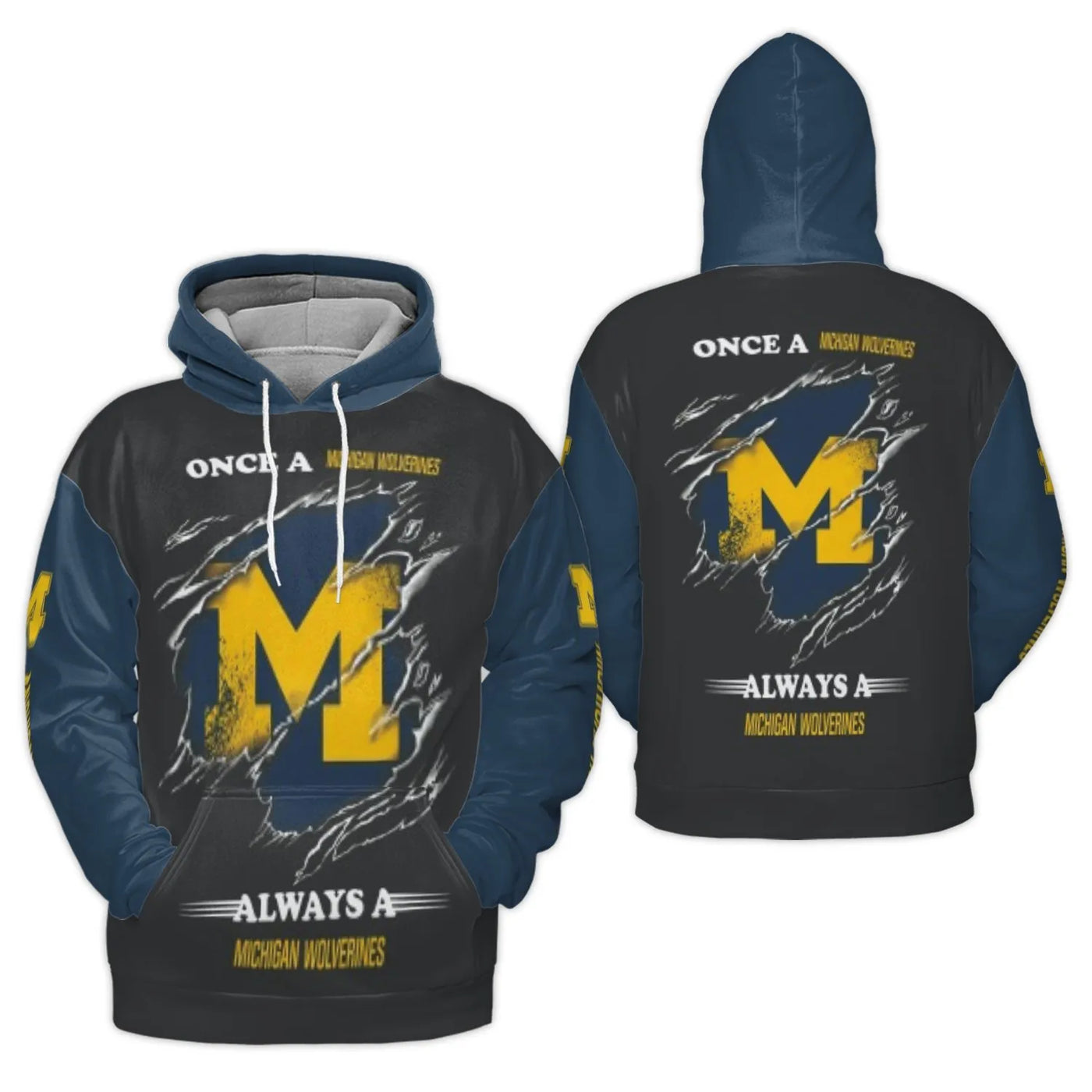Michigan Wolverines 3D Hoodie | Torn Logo Graphic Print | Premium Polyester Fleece Lining | Unisex Sports Gift for Fans