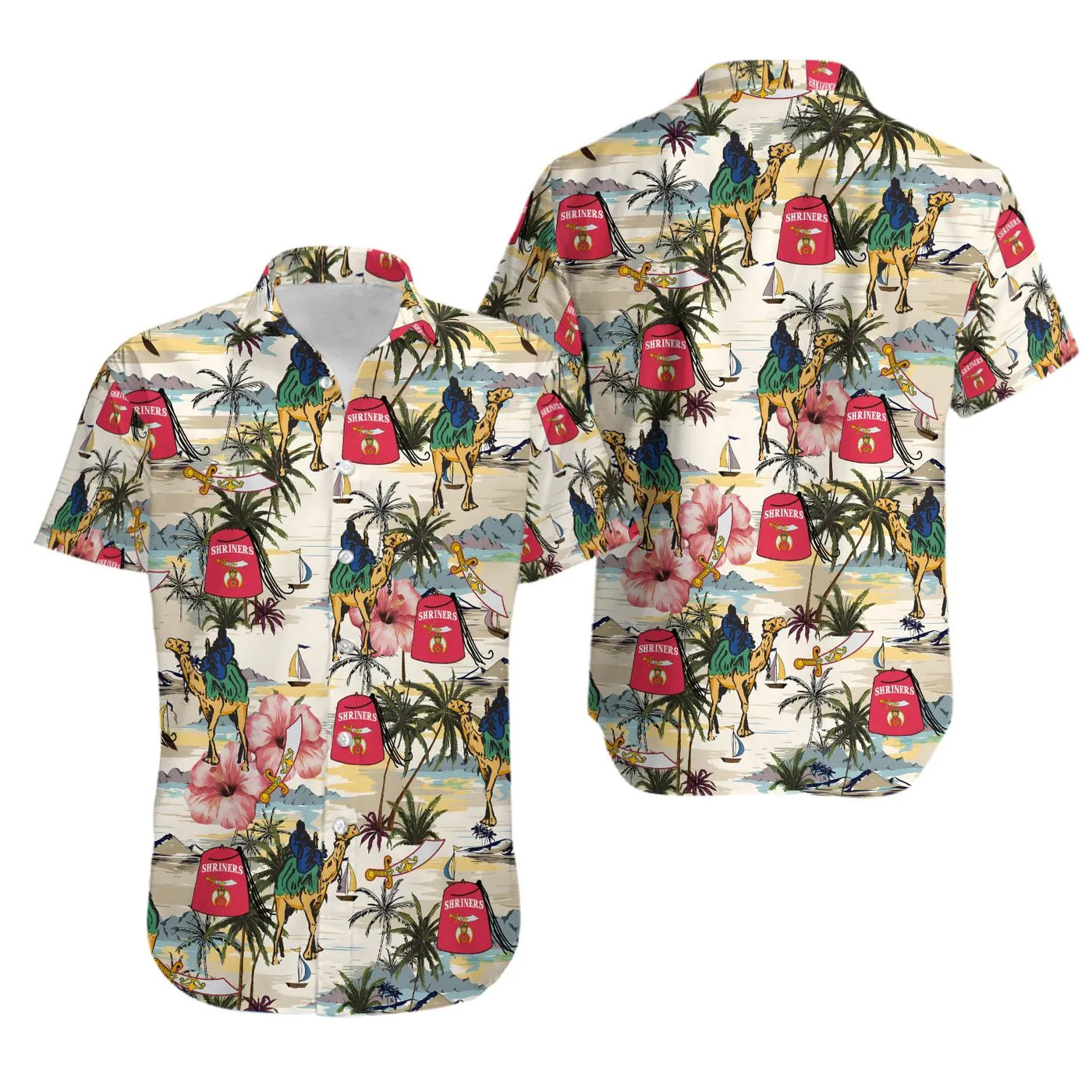 Shriners Hawaiian Shirt | Tropical Oasis Print | Lightweight Wrinkle-Resistant Fabric | Premium Gift for Men