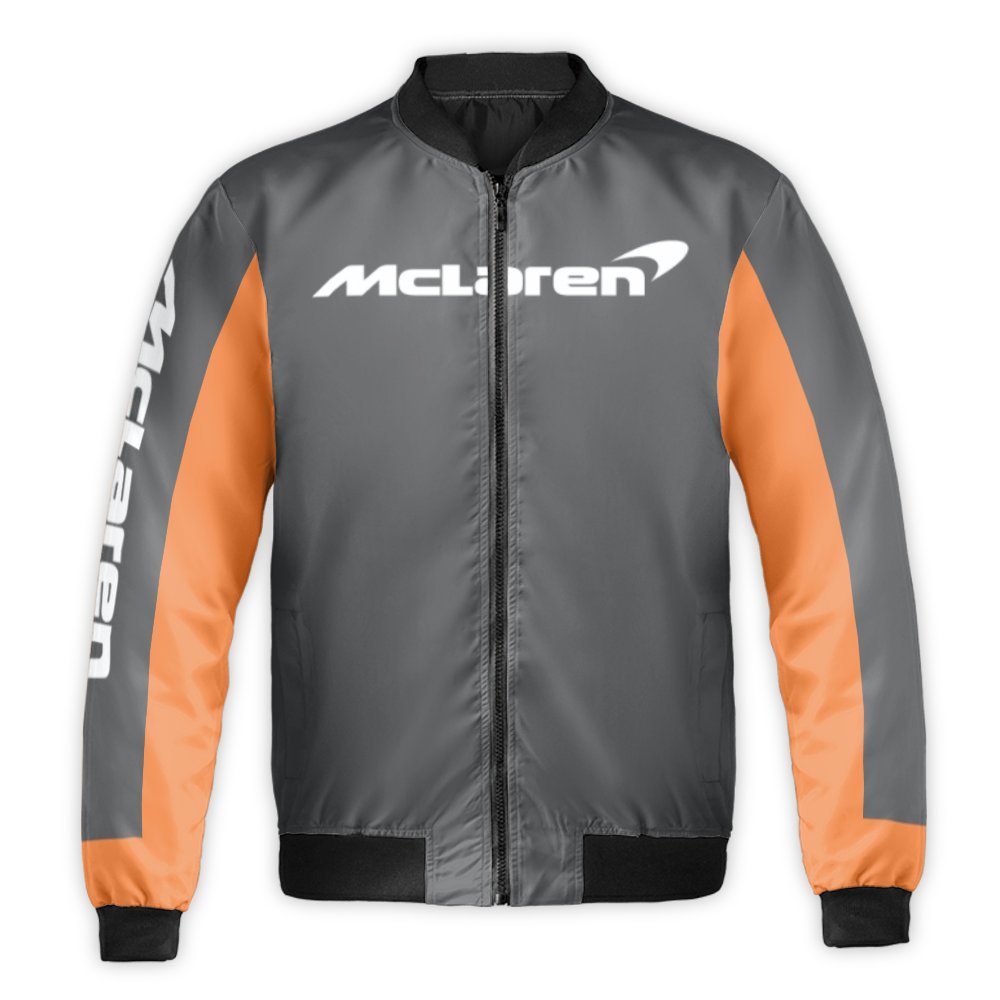 McLaren F1 Racing Bomber Jacket | Papaya Orange and Grey Streetwear | Durable Nylon Construction | Gift for Motorsport Formul