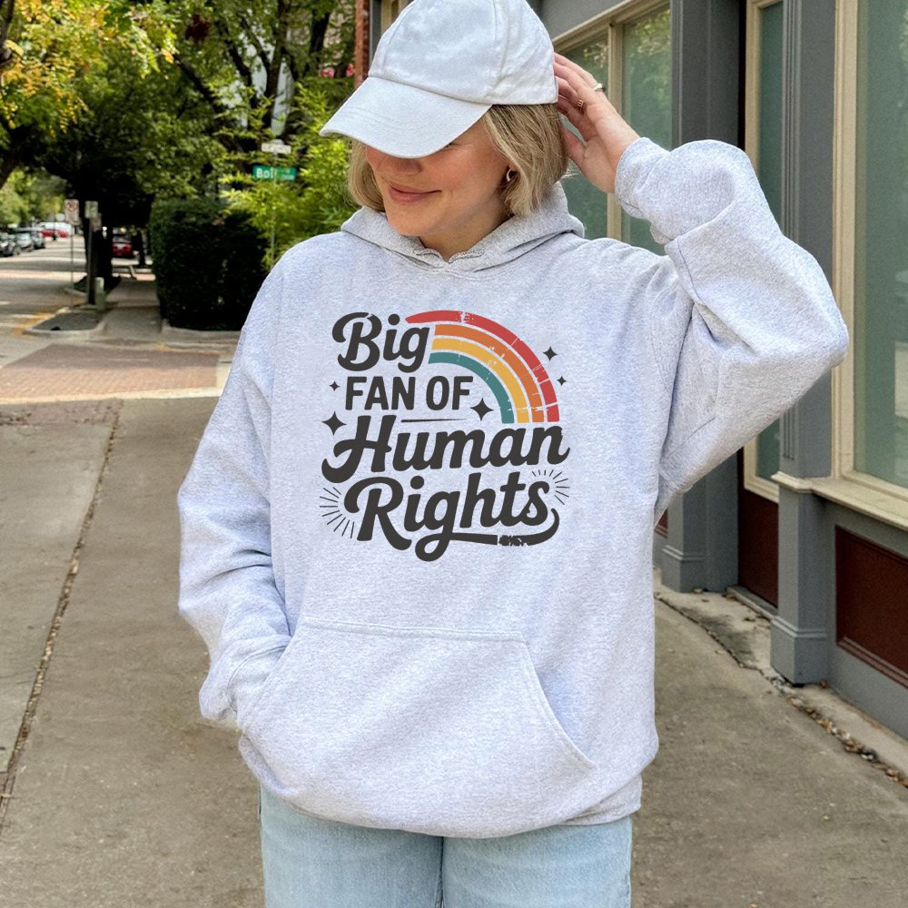 Big Fan Of Human Rights Hoodie | Retro Rainbow Aesthetic Graphic | Premium Cotton Blend | Equality Activist Gift For Social J