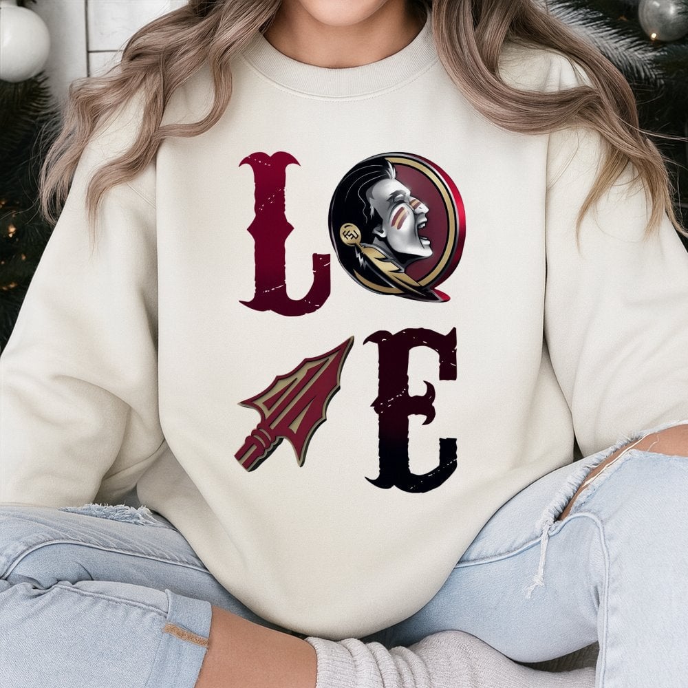 Florida State University Sweatshirt | LOVE Graphic Design with Spear Logo | Premium Cotton Blend | Unisex College Football Ga