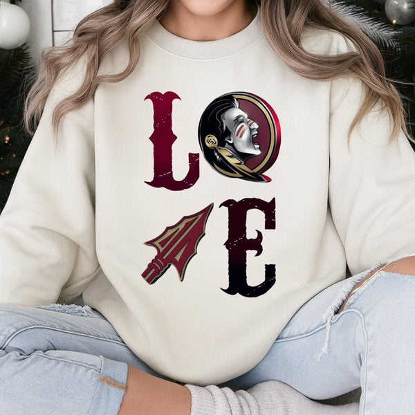 Florida State University Sweatshirt | LOVE Graphic Design with Spear Logo | Premium Cotton Blend | Unisex College Football Ga