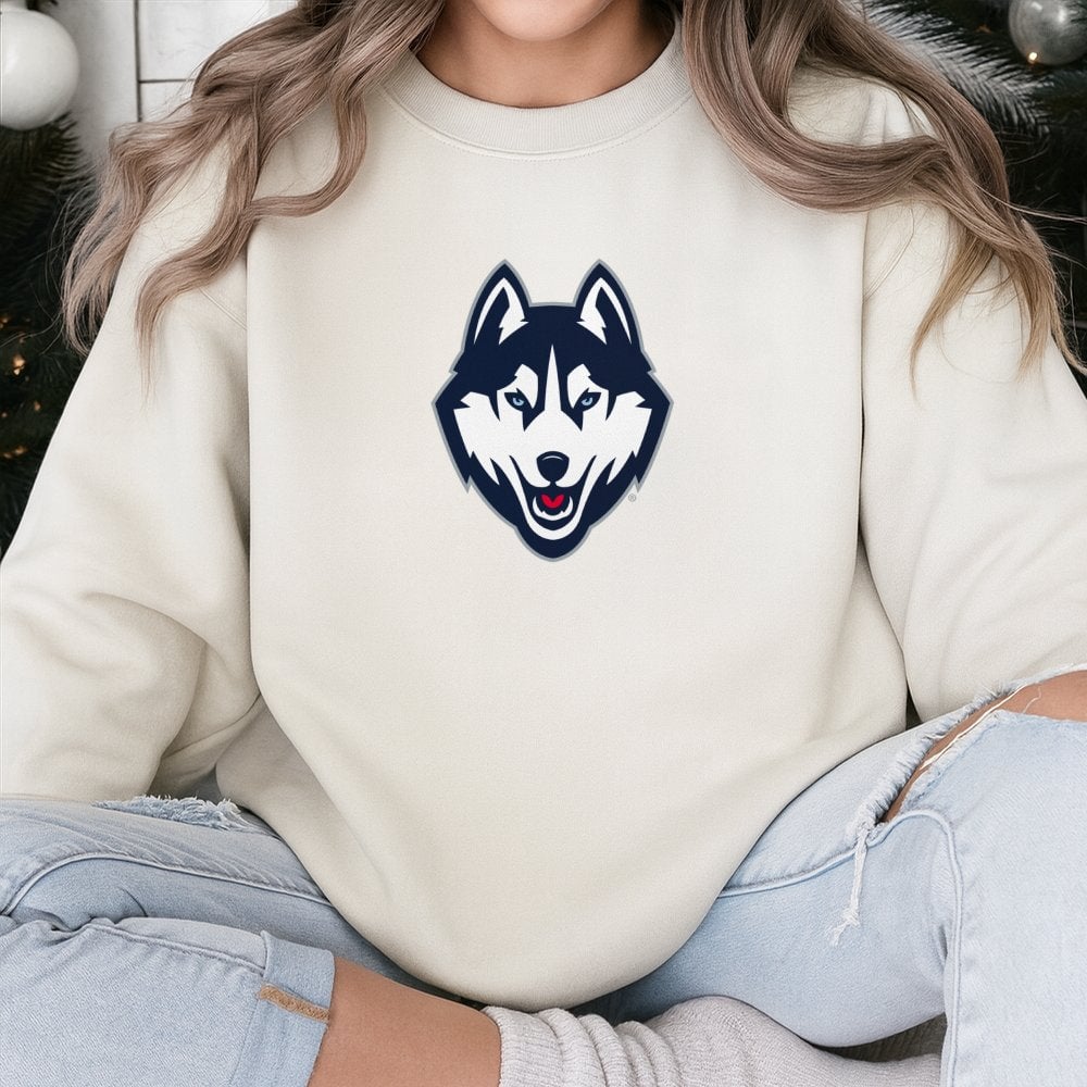 UConn Husky Sweatshirt | Collegiate Mascot Graphic Crewneck | Premium Cotton Blend | Fan Apparel Gift for Students and Alumni