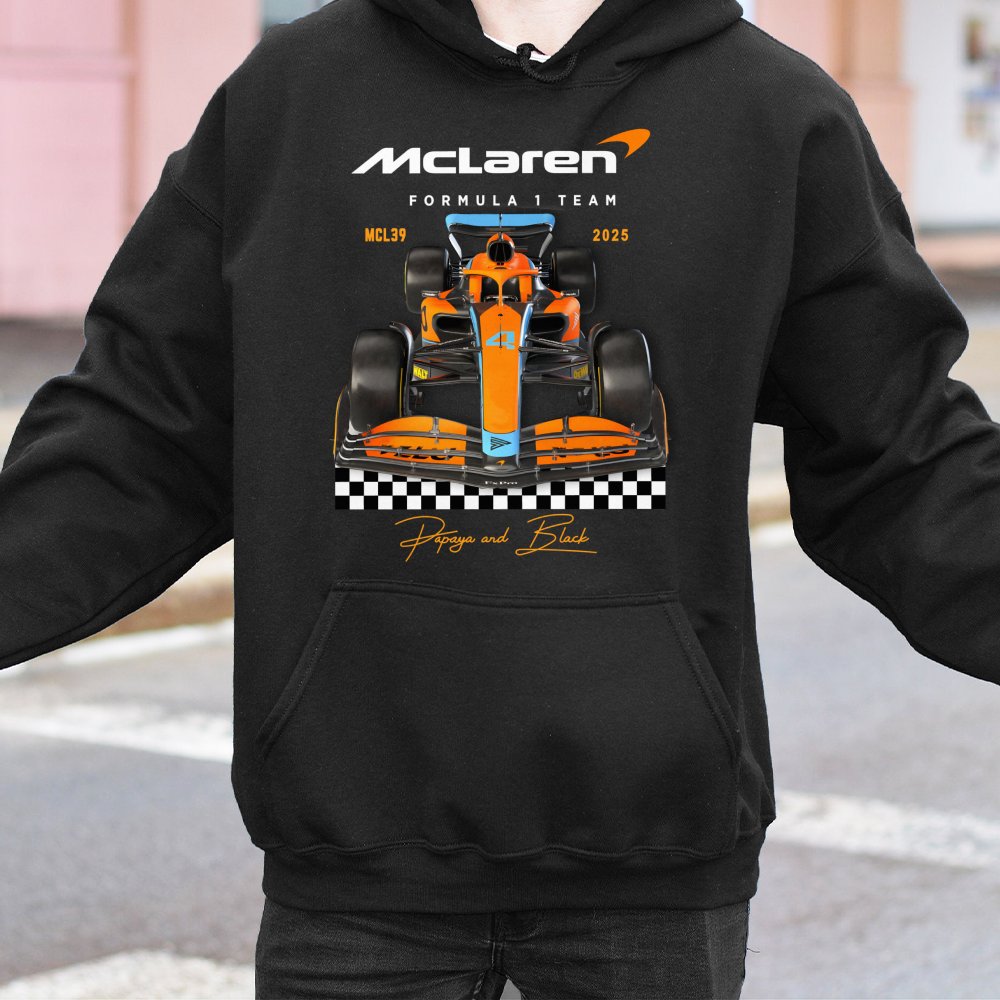 McLaren F1 2025 Racing Hoodie | Papaya and Black Formula 1 Team Graphic | Cotton-Poly Premium Sweatshirt | Gift for F1 Fan Un