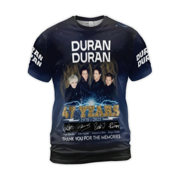 Duran Duran 3D Graphic T-Shirt | 47th Anniversary 1978-2025 Tour Design | Premium Jersey Fabric | Limited Edition Music Fan G