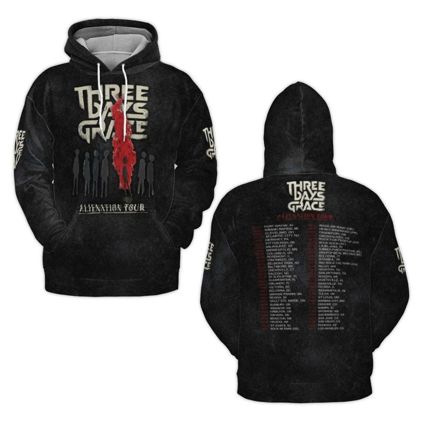 Three Days Grace Hoodie | Alienation Tour Graphic Print | Premium Polyester Fleece | Unisex Rock Band Concert Gift for Fans