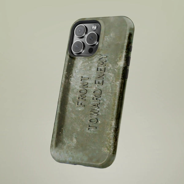 Front Toward Enemy Phone Case | Military Claymore Mine Graphic | Dual-Layer Polycarbonate Protection | Tactical Gift for Vete
