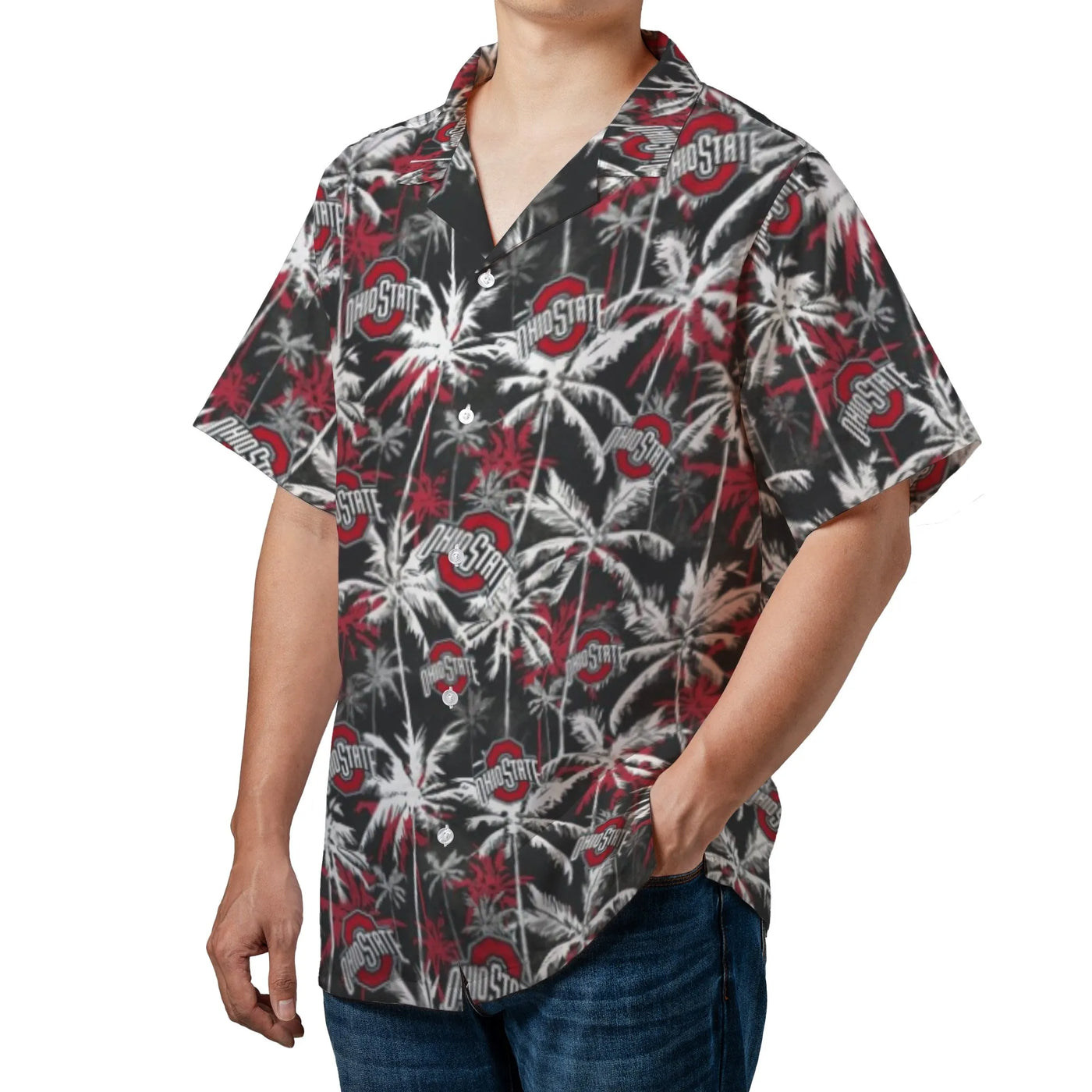 Ohio State Buckeyes Hawaiian Shirt | Tropical Palm Tree Print | Woven Polyester Breathable Fabric | Premium Gift for College 