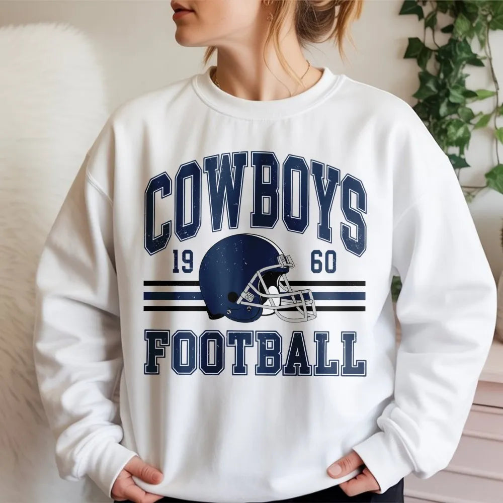 Cowboys Football Sweatshirt | Retro 1960 Varsity Graphic Print | Premium Cotton Blend | Gift for Dallas NFL Fans & Sports Ent