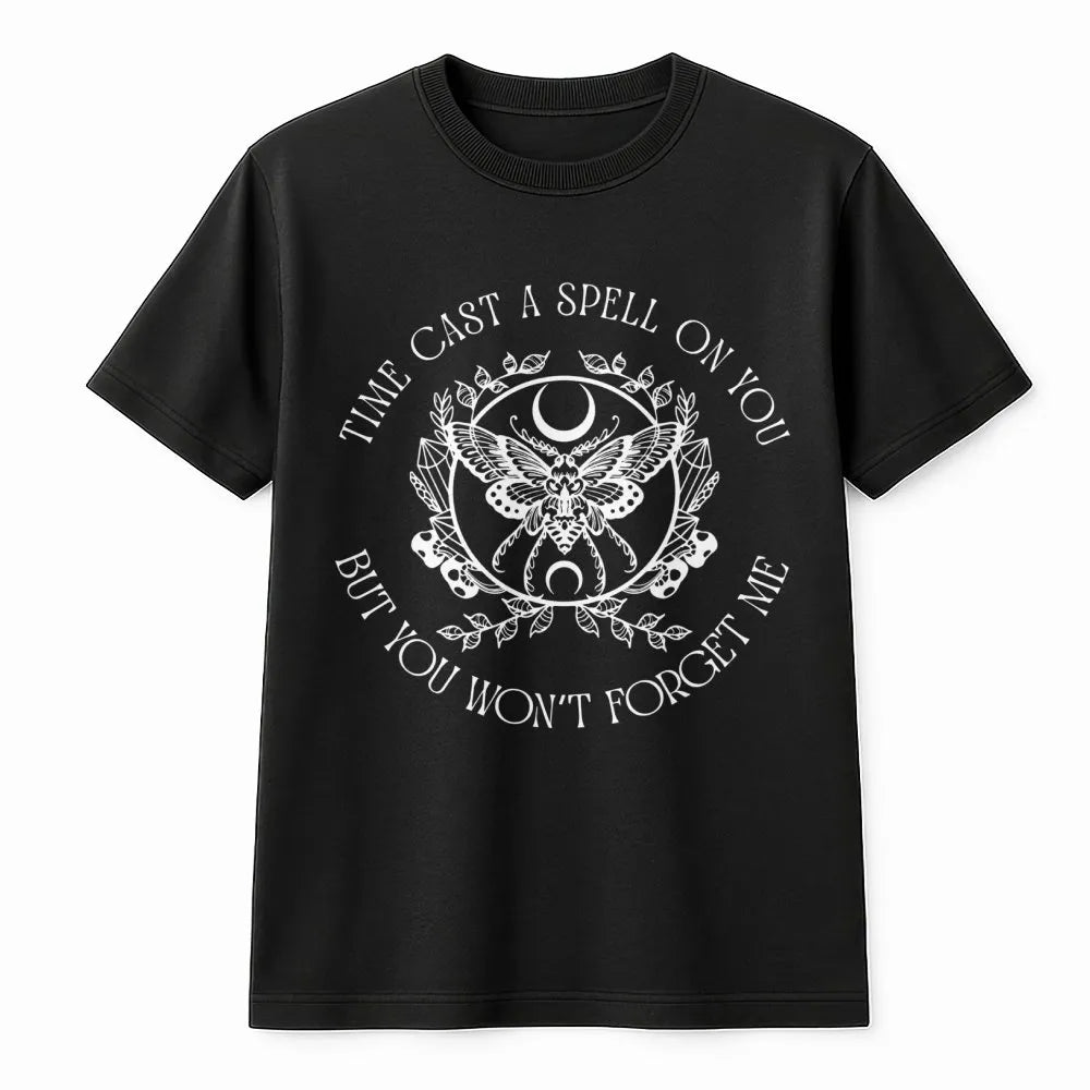 Time Cast A Spell On You T-Shirt | Witchy Moth Moon Graphic Tee | Premium 100% Cotton Shirt | Music Lover Vintage Rock Gift f