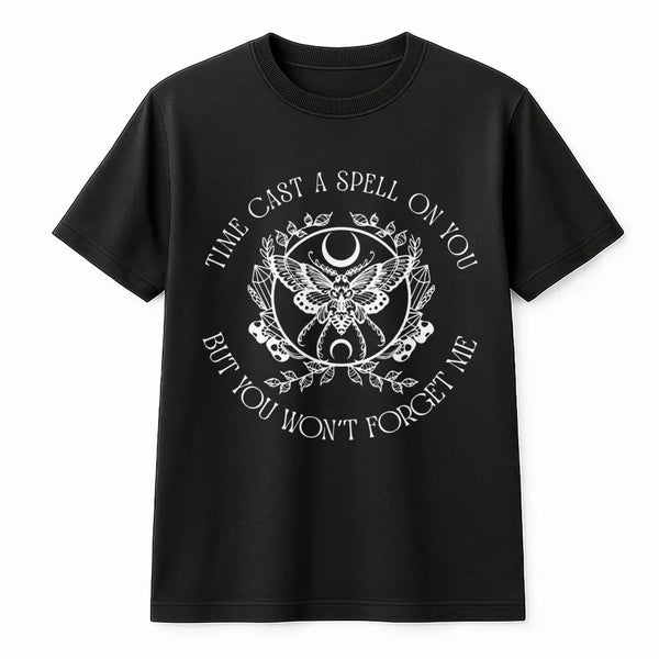 Time Cast A Spell On You T-Shirt | Witchy Moth Moon Graphic Tee | Premium 100% Cotton Shirt | Music Lover Vintage Rock Gift f
