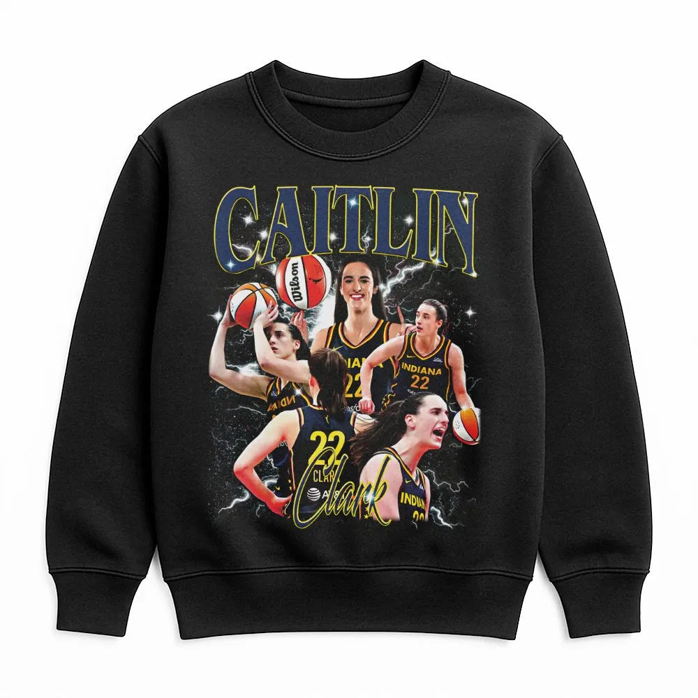 Caitlin Clark Sweatshirt | Retro 90s Basketball Graphic | Premium Cotton Blend Crewneck | WNBA Indiana Fever Fan Gift for Bas