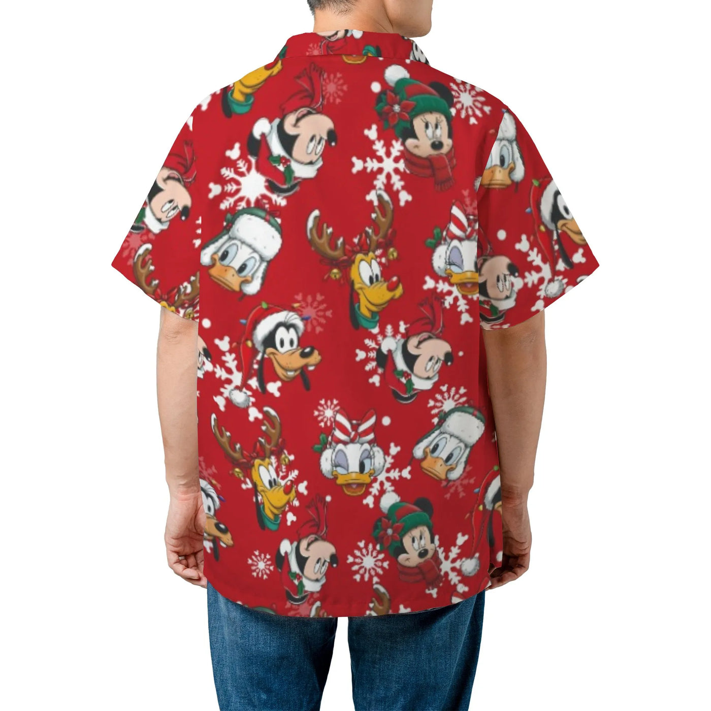 Christmas Character Hawaiian Shirt | Disney-Inspired Cartoon Festive Print | Lightweight Woven Polyester | Fun Holiday Gift f