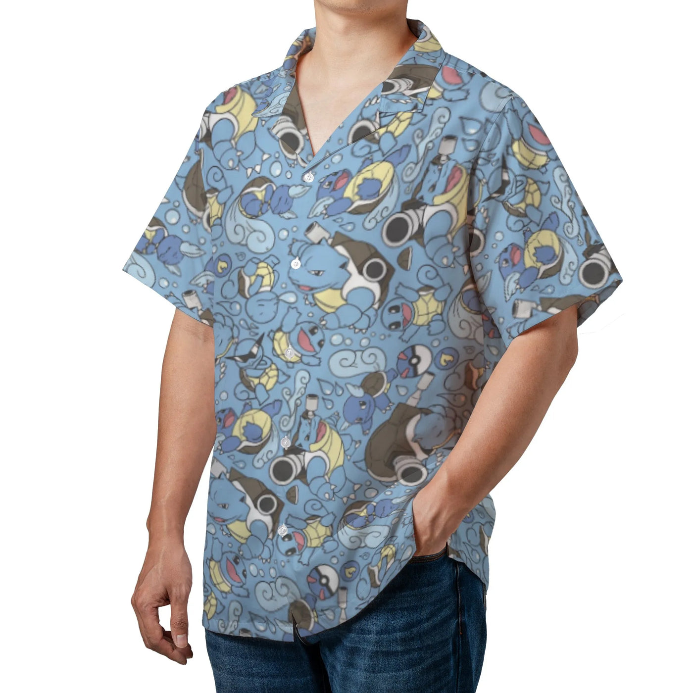 Anime Water Turtle Evolution Hawaiian Shirt | All-Over Character Print | Premium Woven Polyester | Unique Summer Vacation Gif