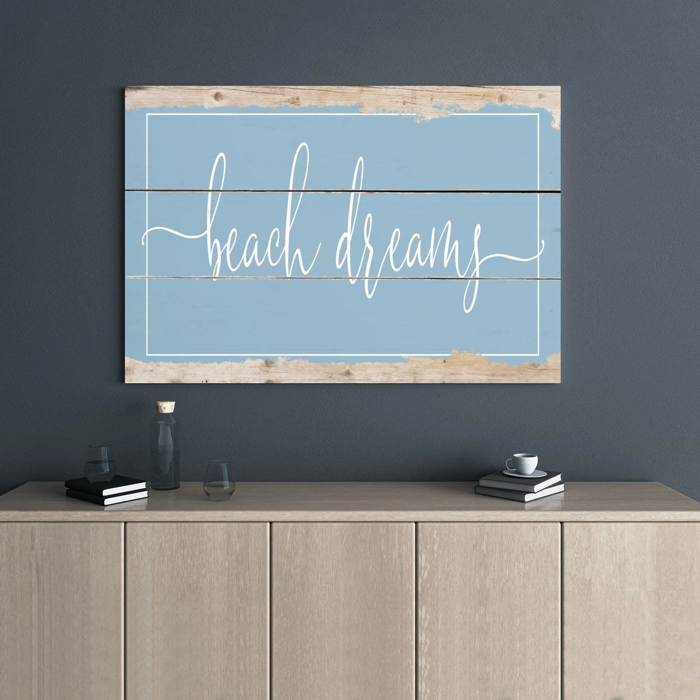 Beach Dreams Wall Art | Rustic Blue Coastal Script Decor | Premium Gallery-Wrapped Canvas | Nautical Living Room Beach House 