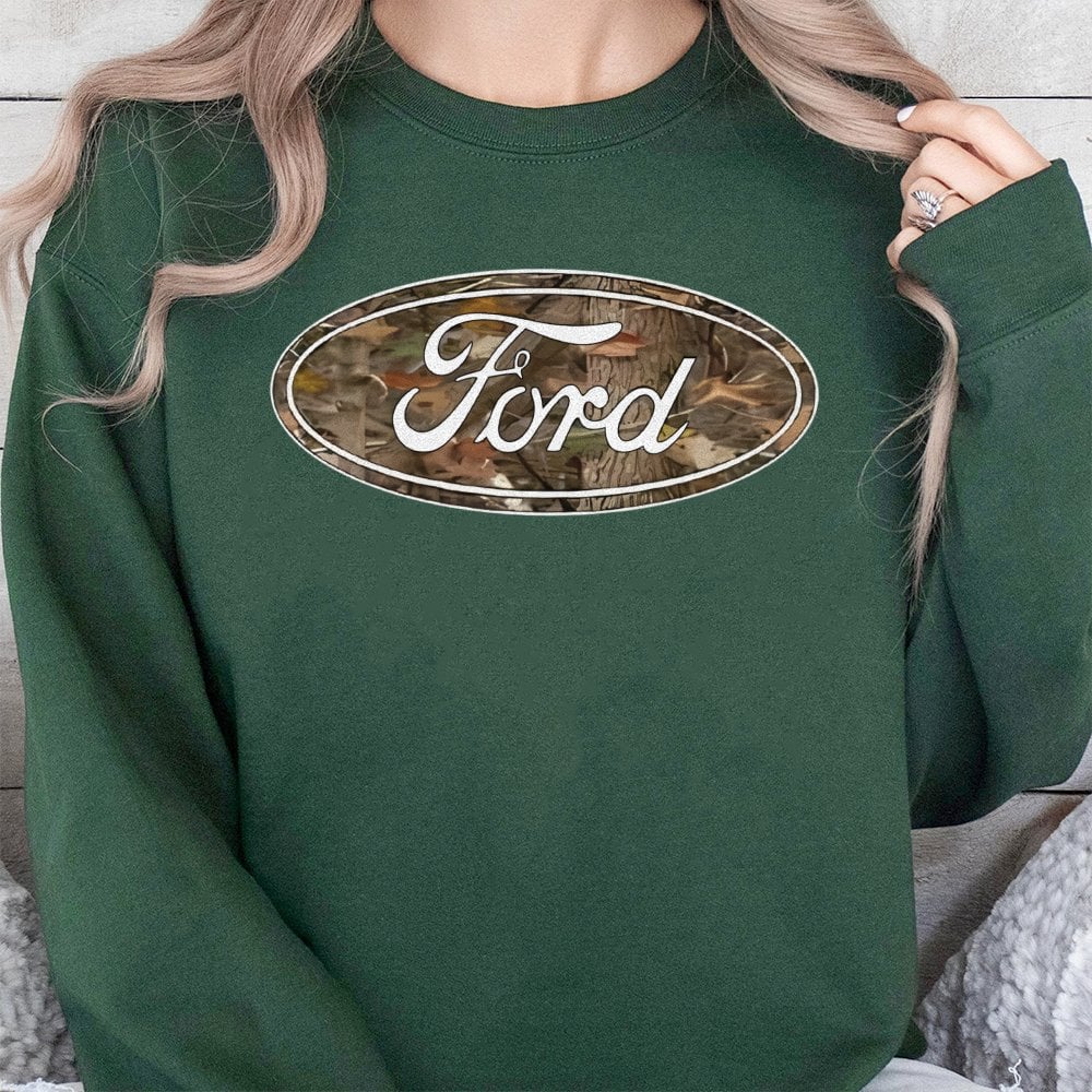 Ford Logo Sweatshirt | Camo Fill Graphic Crewneck | Premium Cotton Blend | Gift for Car Enthusiast and Truck Lovers
