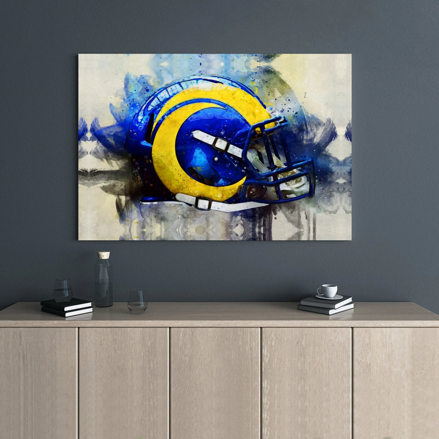 Los Angeles Rams Helmet Canvas Print | Watercolor NFL Sports Wall Art | Premium Gallery Wrapped Decor | Perfect Gift For Foot