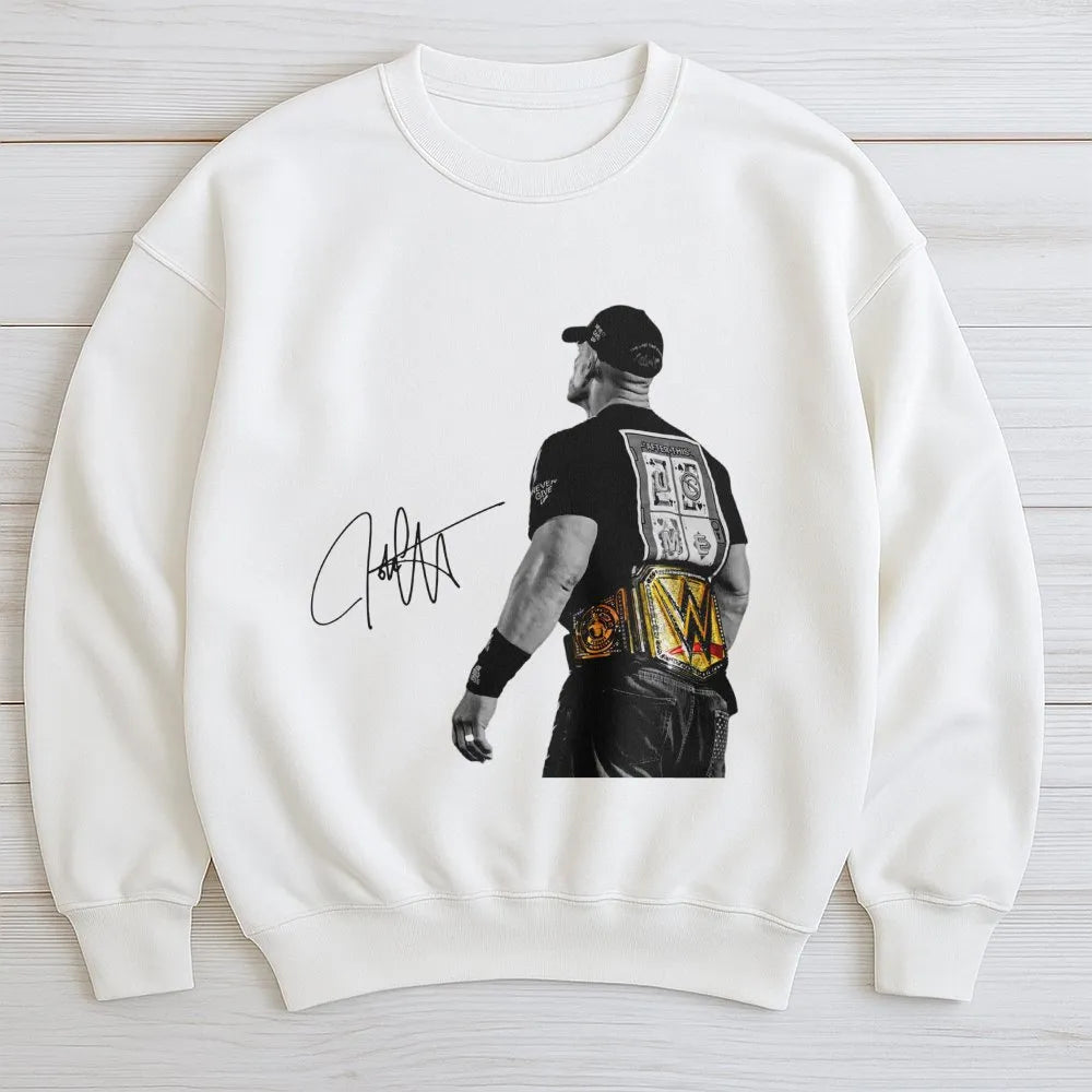 John Cena Wrestling Sweatshirt | Iconic Champion Pose With Autograph | Premium Cotton Blend Crewneck | Perfect Gift For WWE F