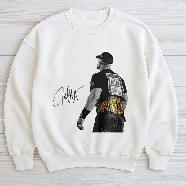John Cena Wrestling Sweatshirt | Iconic Champion Pose With Autograph | Premium Cotton Blend Crewneck | Perfect Gift For WWE F