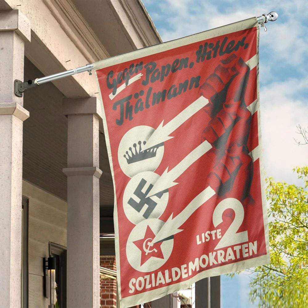 Iron Front House Flag | Three Arrows Anti-Fascist Historical Propaganda Art | Durable Weather-Resistant Polyester | History D