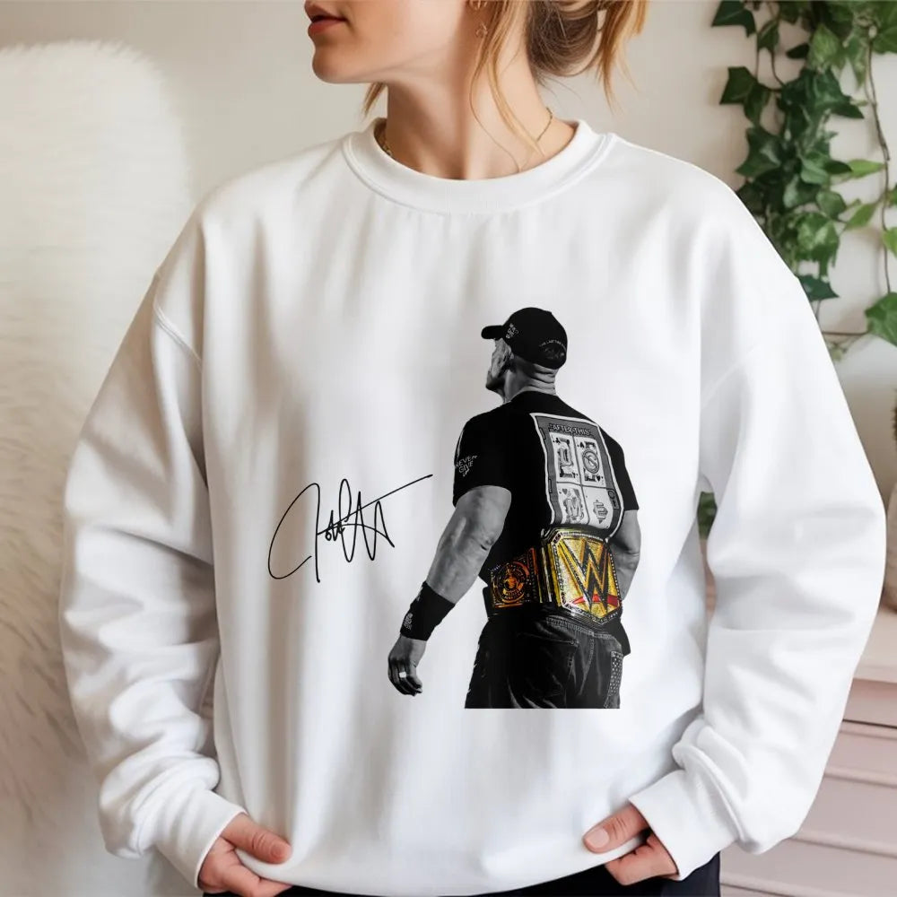 John Cena Wrestling Sweatshirt | Iconic Champion Pose With Autograph | Premium Cotton Blend Crewneck | Perfect Gift For WWE F