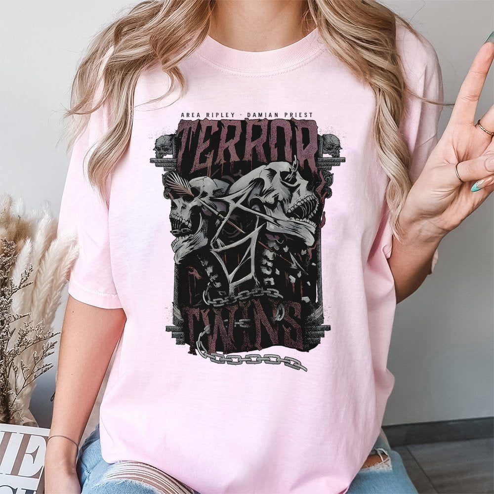 Terror Twins T-Shirt | Rhea Ripley Damian Priest Graphic Design | Premium Cotton Wrestling Apparel | Fan Gift for Wrestling L