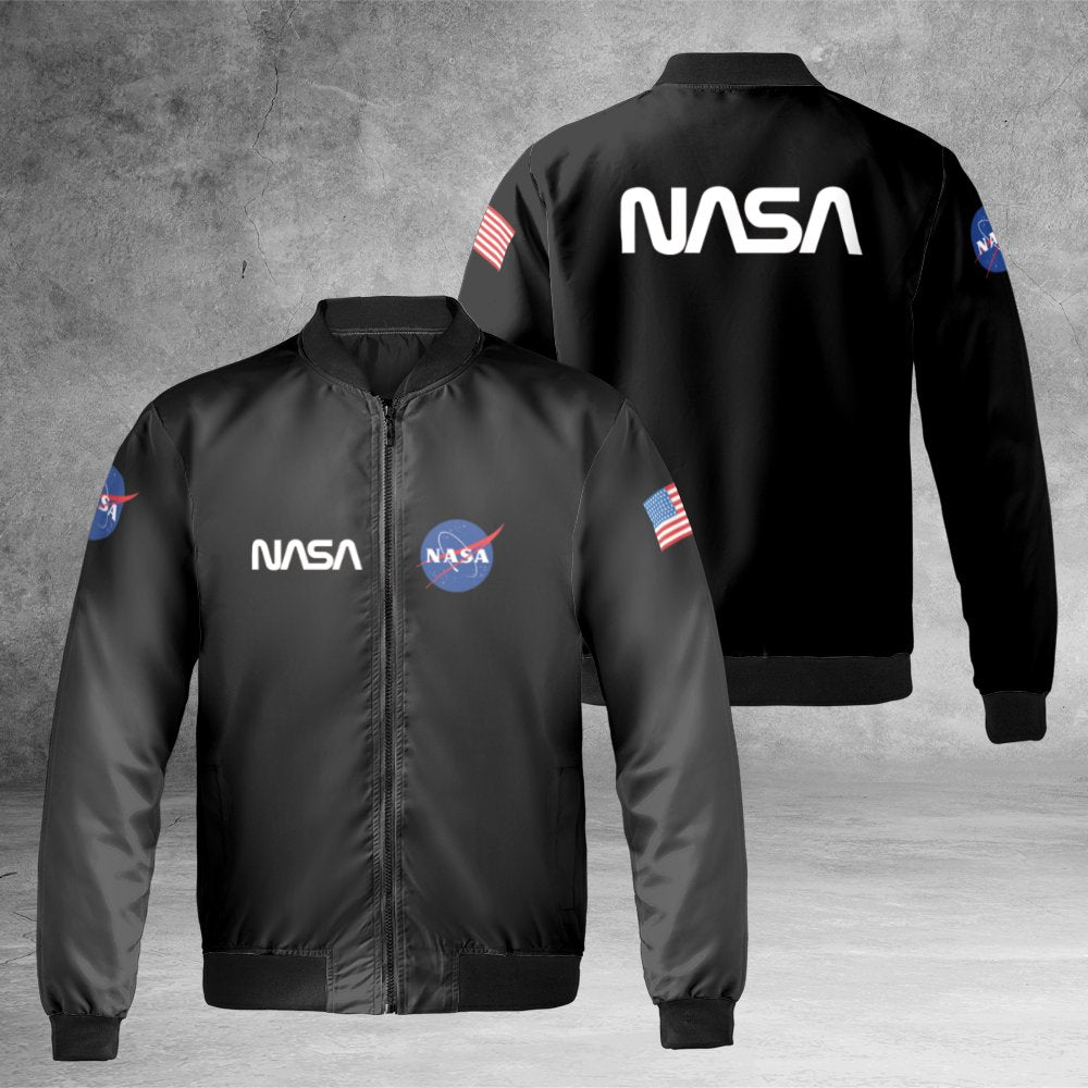 NASA Bomber Jacket | Space Program Logo | Premium Nylon Streetwear | Unisex Outerwear Gift for Space Enthusiasts