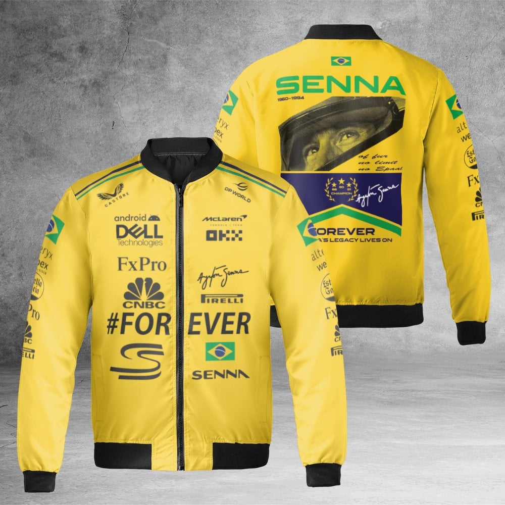 Ayrton Senna F1 Bomber Jacket | Brazilian Racing Legend Tribute | Durable Nylon Streetwear | Gift For Formula 1 Motorsport Fa