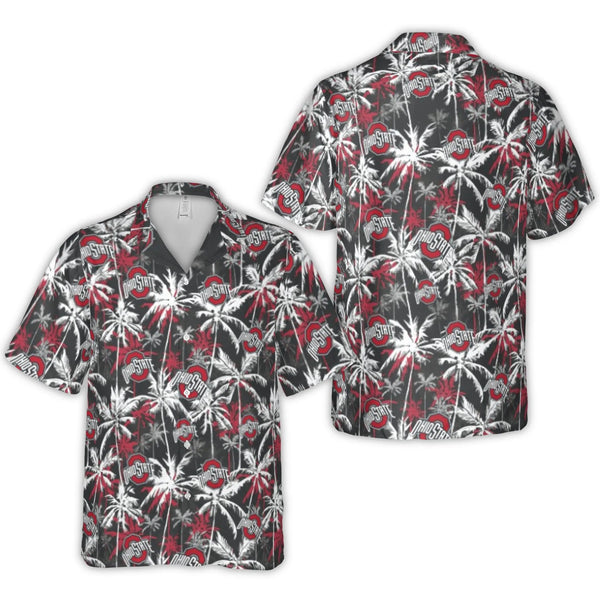 Ohio State Buckeyes Hawaiian Shirt | Tropical Palm Tree Print | Woven Polyester Breathable Fabric | Premium Gift for College 