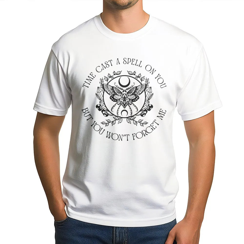 Time Cast A Spell On You T-Shirt | Witchy Moth Moon Graphic Tee | Premium 100% Cotton Shirt | Music Lover Vintage Rock Gift f