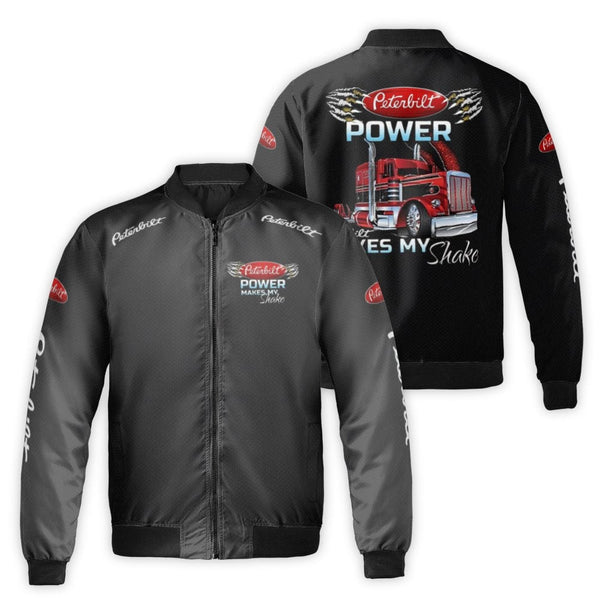 Peterbilt Trucker Bomber Jacket | Semi Truck Power Graphic Print | Durable Nylon Windproof Outerwear | Premium Gift for Profe