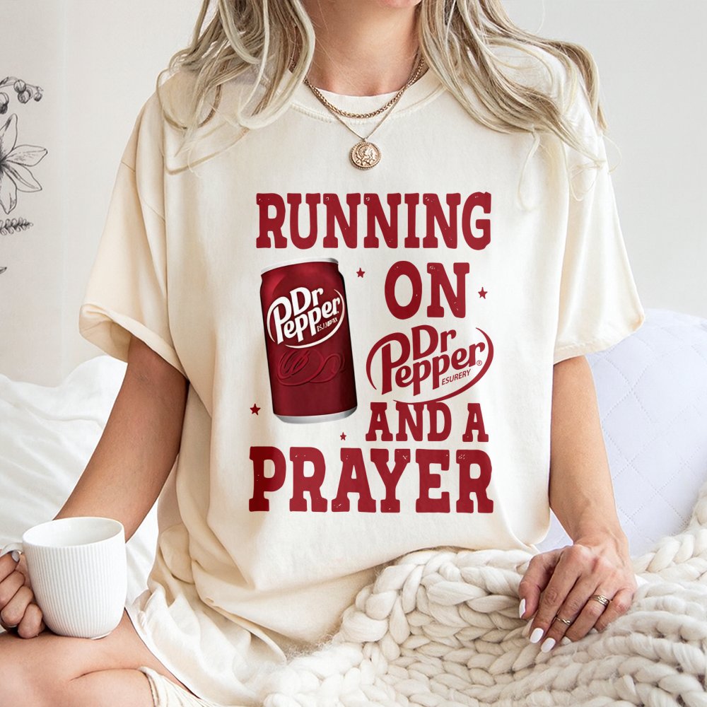 Running On Soda And A Prayer Graphic T-Shirt | Funny Caffeine Lover Quote | Premium Soft Cotton | Gift For Soda Addicts And C