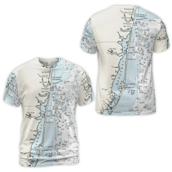 Barnegat Bay Nautical Map 3D T-Shirt | Toms River Point Pleasant Chart Print | Premium Jersey Summer Tee | Gift for Boaters a