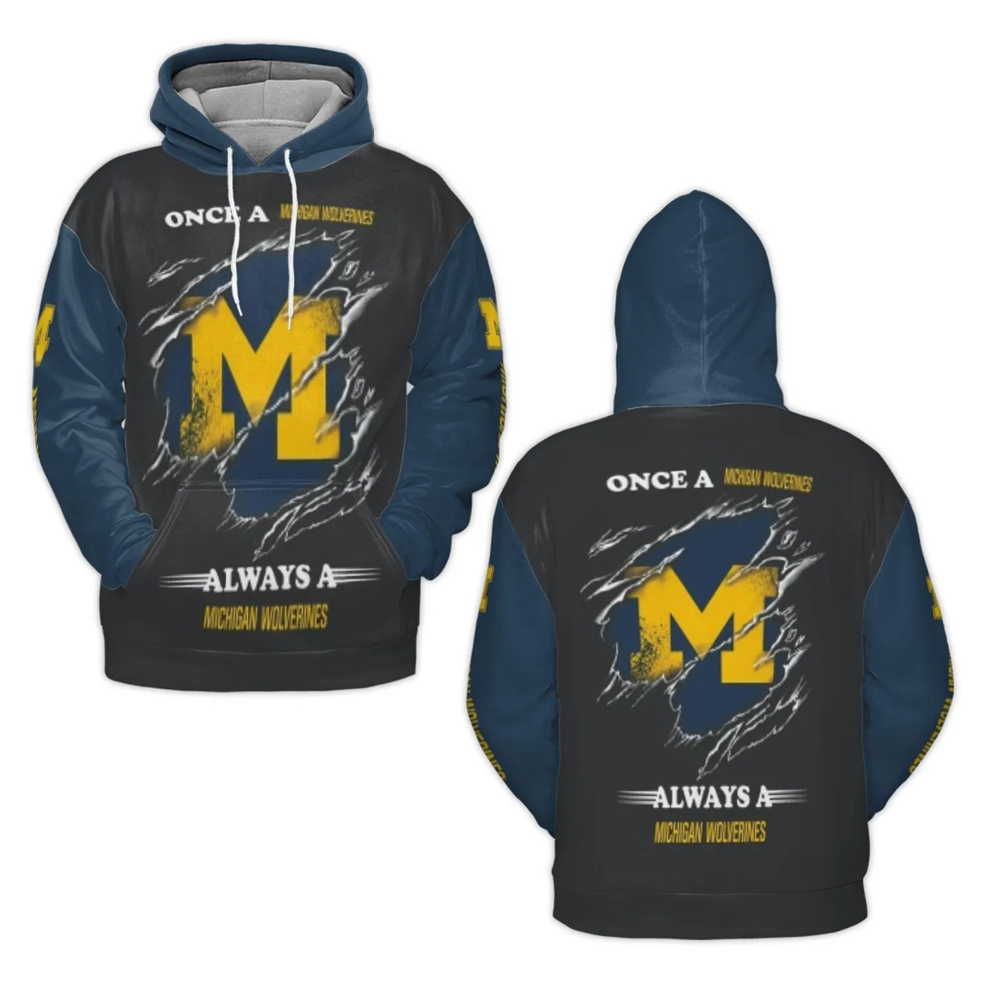 Michigan Wolverines 3D Hoodie | Torn Logo Graphic Print | Premium Polyester Fleece Lining | Unisex Sports Gift for Fans