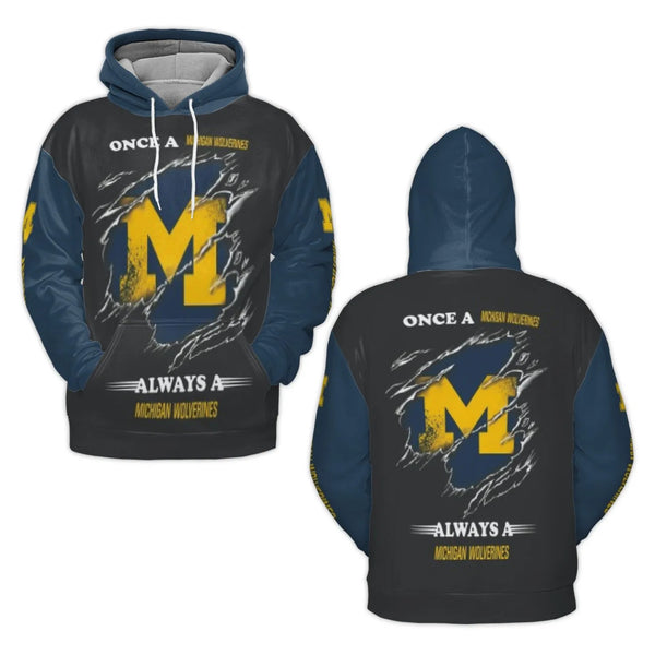 Michigan Wolverines 3D Hoodie | Torn Logo Graphic Print | Premium Polyester Fleece Lining | Unisex Sports Gift for Fans