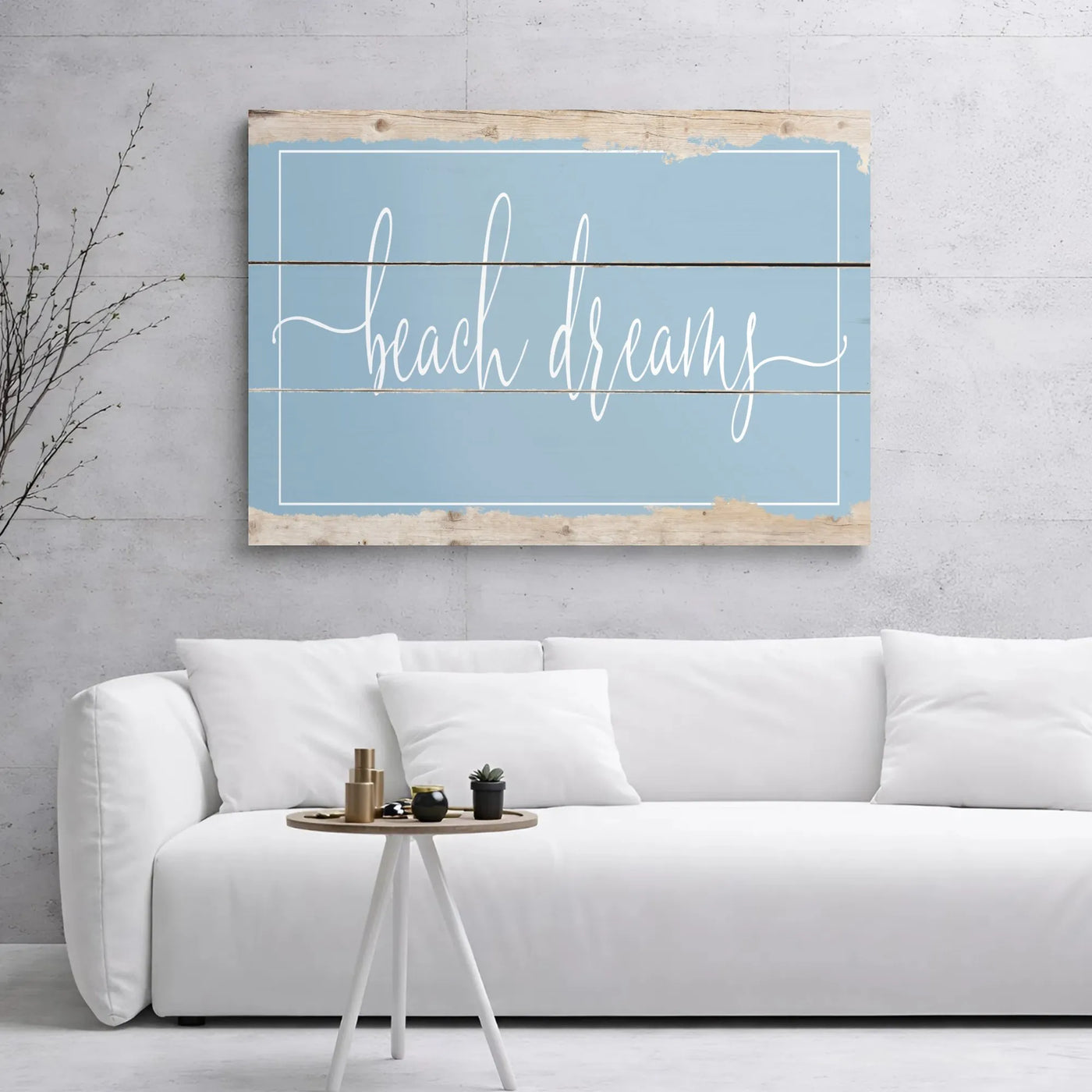 Beach Dreams Wall Art | Rustic Blue Coastal Script Decor | Premium Gallery-Wrapped Canvas | Nautical Living Room Beach House 