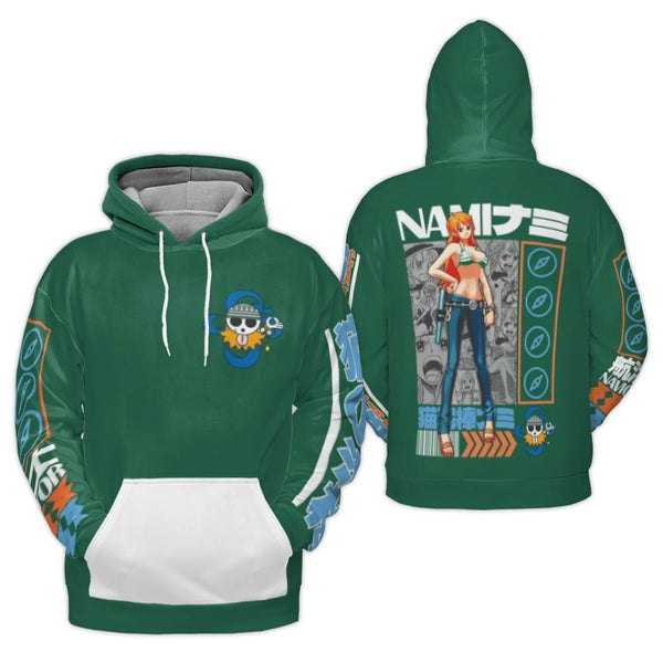 Anime Graphic 3D Hoodie | Nami Manga Character Print | Premium Polyester Fleece Pullover | Unisex Gift for One Piece Fans