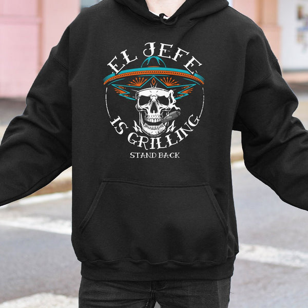 El Jefe Is Grilling Hoodie | Skull With Sombrero BBQ Graphic | Premium Cotton Blend | Funny Grill Master Gift For Dad