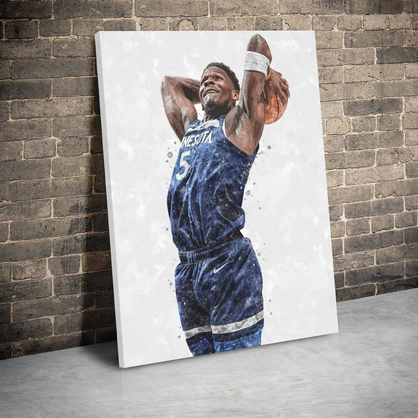 Anthony Edwards Basketball Canvas Print | Minnesota Star Player Watercolor Art | 1.25 Inch Gallery Wrap | Premium Sports Fan 