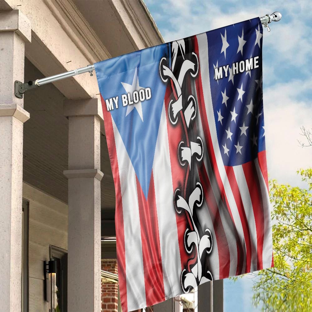 Puerto Rico USA Flag | My Blood My Home Lace-Up Design | Premium Weather-Resistant Polyester | Patriotic Outdoor Home Garden 