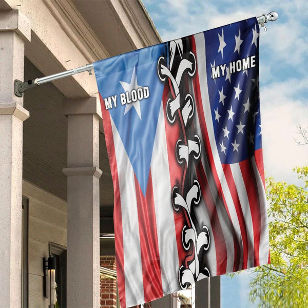 Puerto Rico USA Flag | My Blood My Home Lace-Up Design | Premium Weather-Resistant Polyester | Patriotic Outdoor Home Garden 